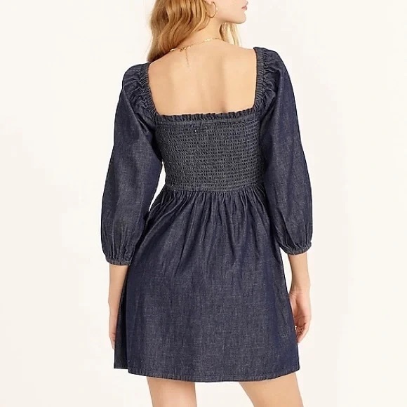 J.Crew women’s small denim dress with smocked bodice and puff sleeves. - Picture 3 of 4